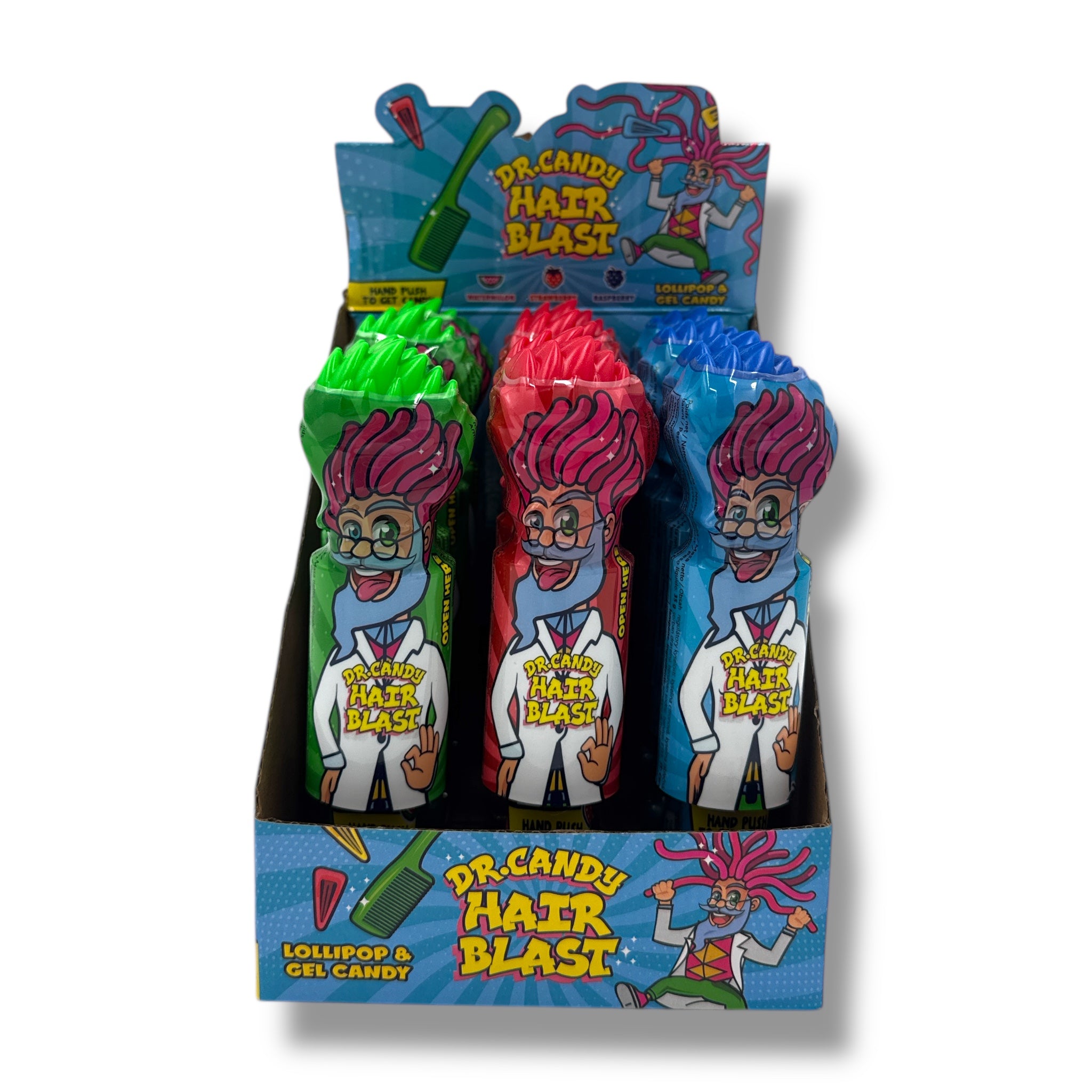 DR Candy Hair Blast – Lolly & Gel Snoep Combinatie in 3 Smaken (Watermeloen, Aardbei & Framboos)