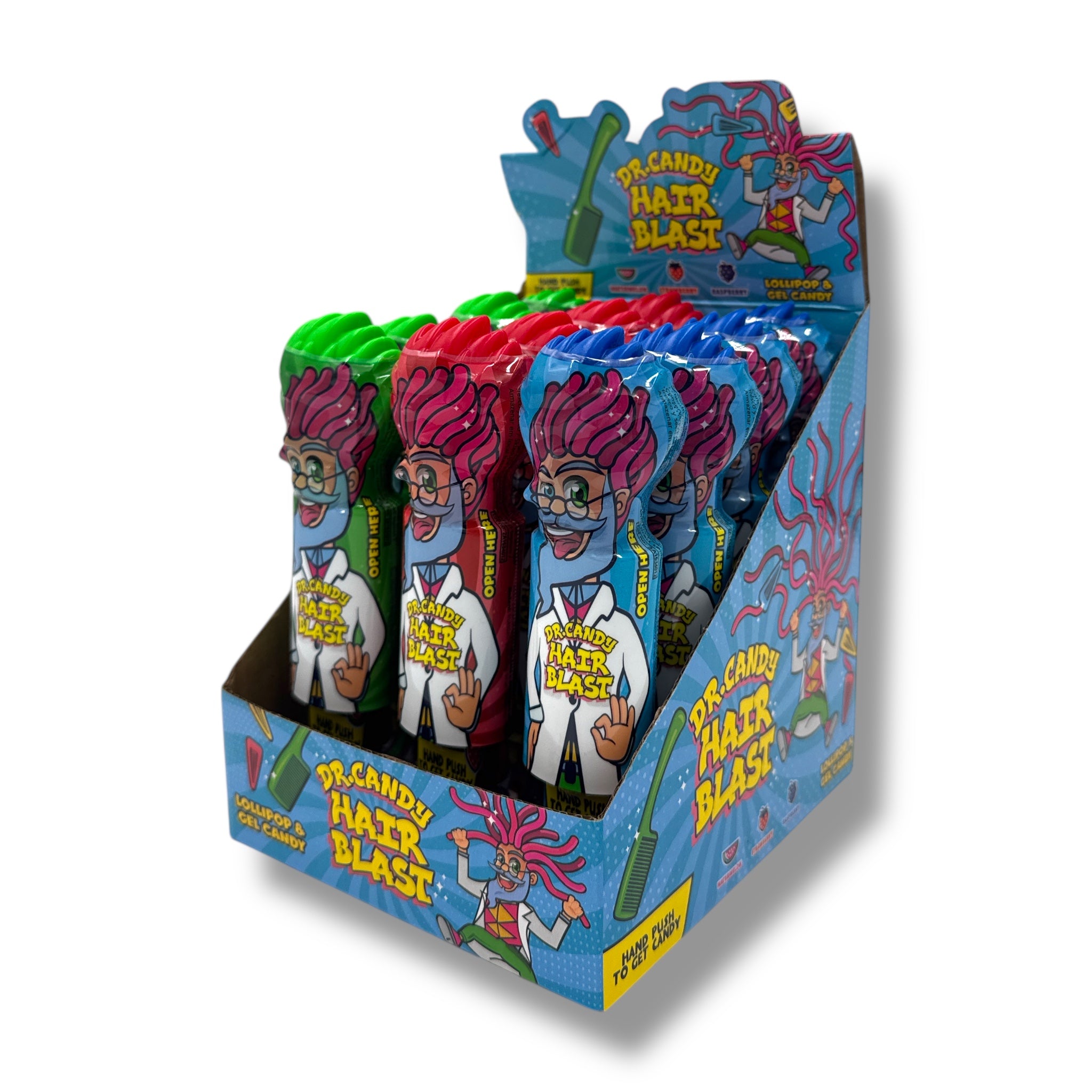 DR Candy Hair Blast – Lolly & Gel Snoep Combinatie in 3 Smaken (Watermeloen, Aardbei & Framboos)