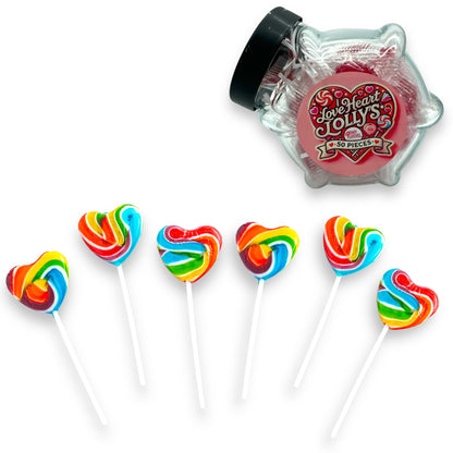 50 Regenboog Lollies in Hartvorm – Zoet en Kleurrijk Snoep in Pot